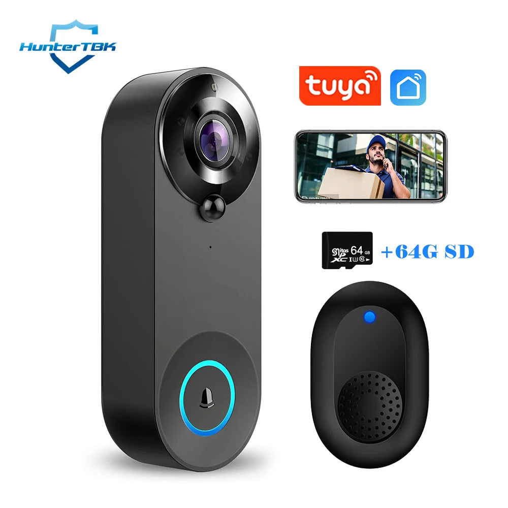 Timbre de video inalámbrico 1080P Wireless Video Doorbell WiFi Smart Camera Tuya Home Security Motion Detection Night Vision Intercom