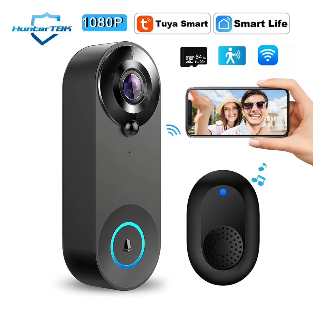 Timbre de video inalámbrico 1080P Wireless Video Doorbell WiFi Smart Camera Tuya Home Security Motion Detection Night Vision Intercom