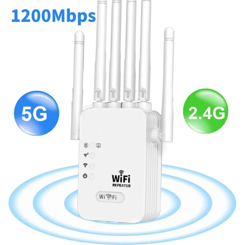 Extensor de rango Wi-Fi de banda dual Kebidumei – 2.4G &amp; 5G Wireless Signal Booster, Wi-Fi Amplifier for Home &amp; Office, 1300Mbps, Network Repeater