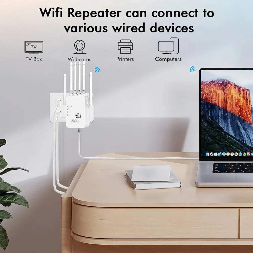 Extensor de rango Wi-Fi de banda dual Kebidumei – 2.4G &amp; 5G Wireless Signal Booster, Wi-Fi Amplifier for Home &amp; Office, 1300Mbps, Network Repeater