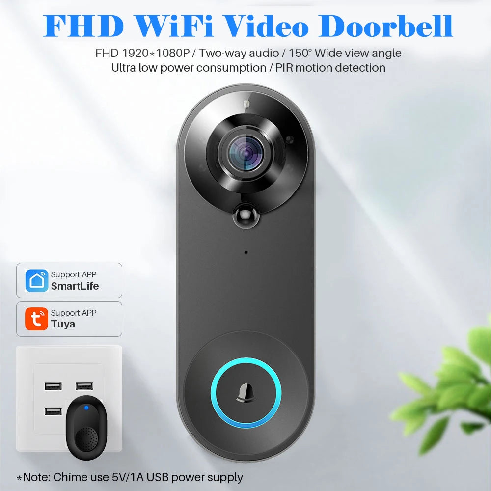 Timbre de video inalámbrico 1080P Wireless Video Doorbell WiFi Smart Camera Tuya Home Security Motion Detection Night Vision Intercom