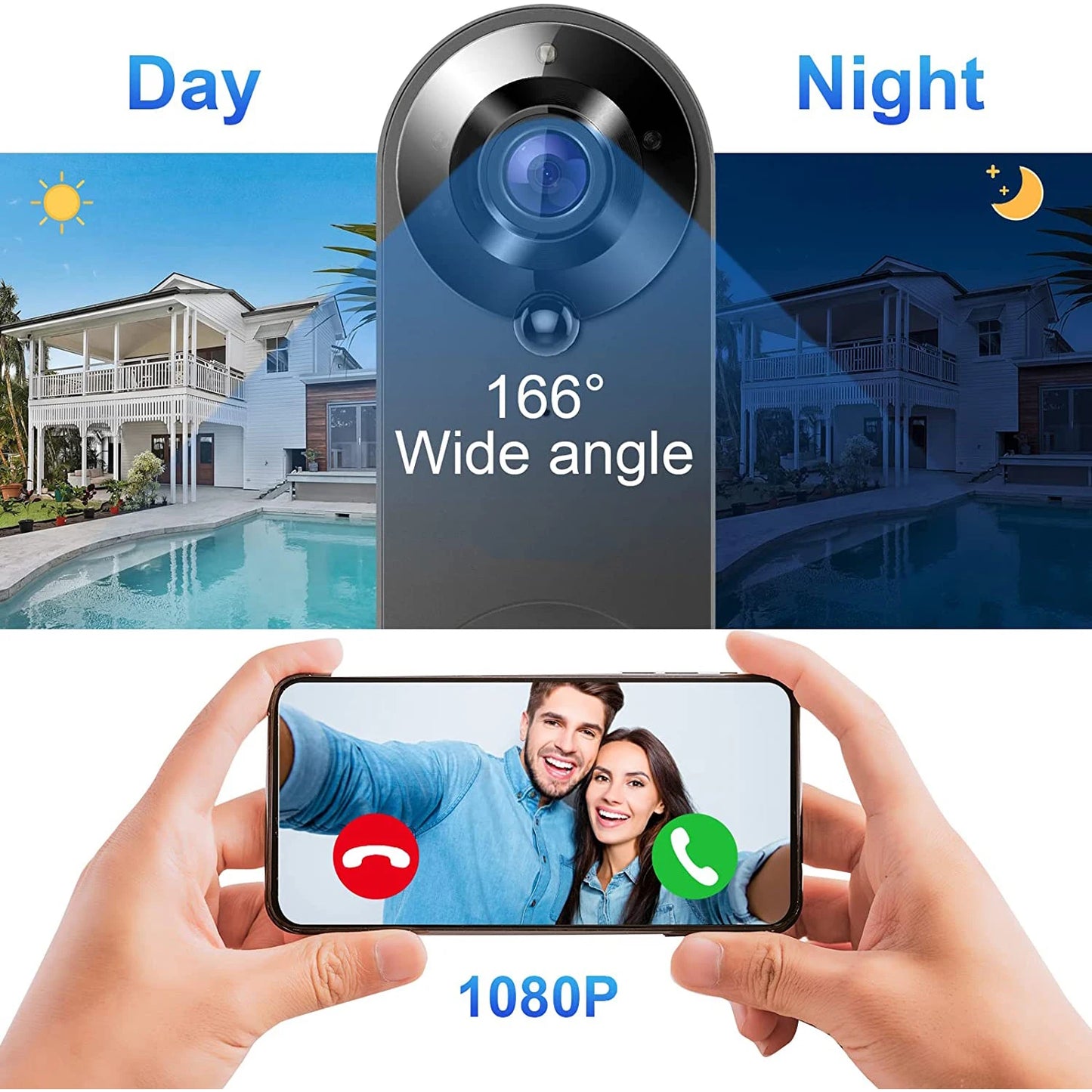 Timbre de video inalámbrico 1080P Wireless Video Doorbell WiFi Smart Camera Tuya Home Security Motion Detection Night Vision Intercom